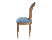 Silla antigua estilo Luis XVI madera tinte envejecido respaldo de rejilla asiento tejido azul vaquero