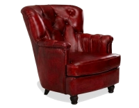 Fauteuil Chesterfield cuir rouge carmin moyen dossier