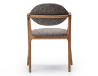 Chaise design avec accoudoirs bois teinte naturelle et tissu chiné marron