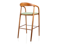 Tabouret de bar h80 cm teinte merisier assise tissu vert bois teinte merisier et tissu vert