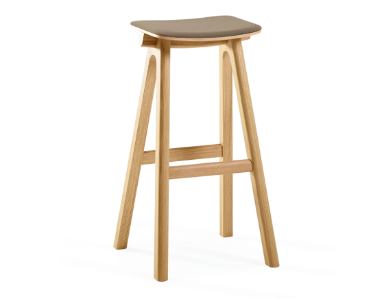 Taburete de bar de roble tapizado H80 cm madera tinte natural asiento tejido topo