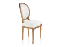 Silla antigua estilo Luis XVI madera con tinte envejecido y tejido beige natural
