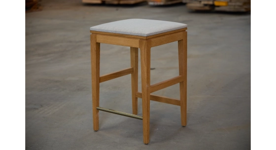 Taburete de bar de diseño H65 cm madera tinte natural asiento tejido beige natural