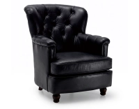Fauteuil Chesterfield cuir noir moyen dossier