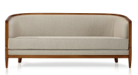 Antique 3 seater sofa with moulded armrests bois teinte ancienne et tissu beige naturel