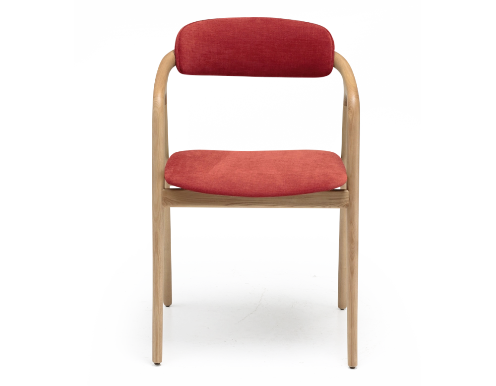 Chaise scandinave bois teinte naturelle assise tissu orange brulé