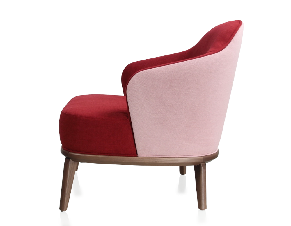 Fauteuil design tissu bordeaux et vieux rose