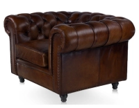 Fauteuil chesterfield cuir marron soutenu accoudoirs cloutés