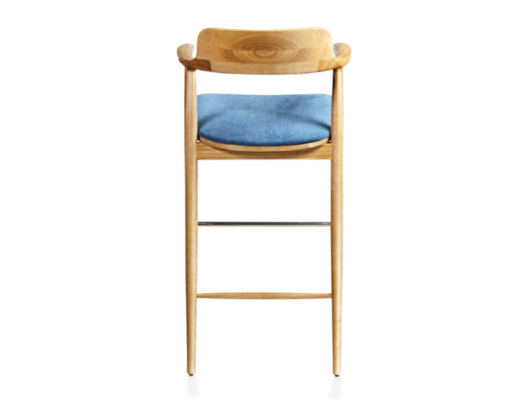 Taburete de bar h80 cm madera tinte natural asiento tejido azul vaquero