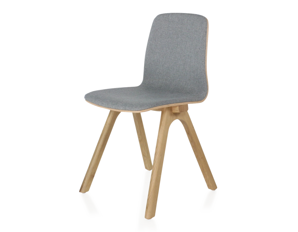 Chaise design en chêne tapissé bois teinte naturelle assise tissu gris clair