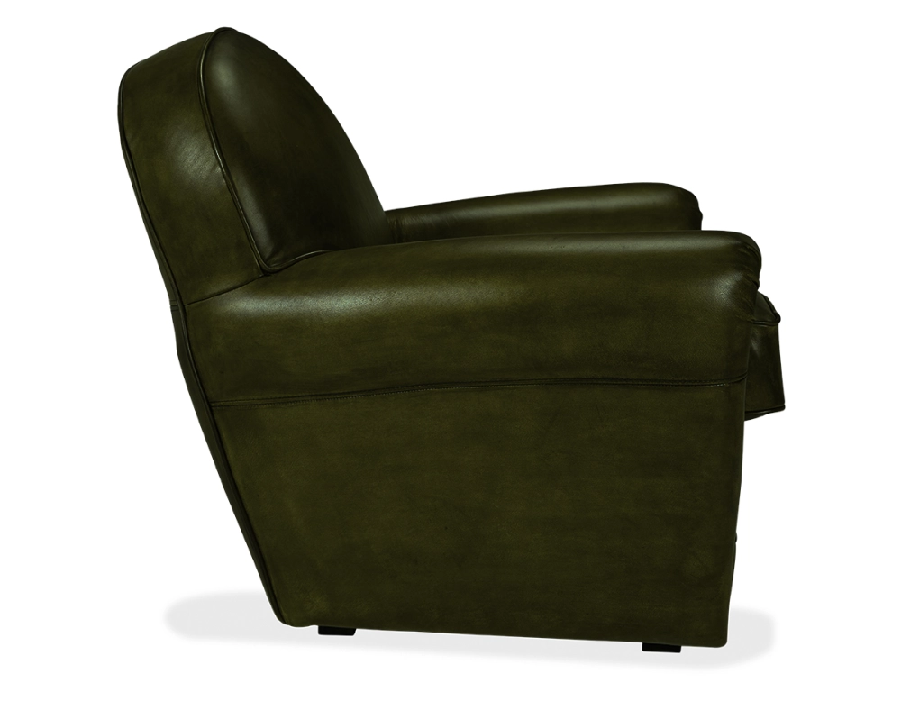 Sillón club de piel verde oliva reposabrazos con tachuelas