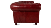 Canapé Chesterfield cuir 3 places rouge carmin accoudoirs cloutés
