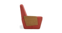 Designer armchair without armrests oak natural finish with pink fabric seat