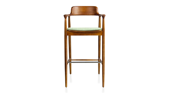 Taburete de bar h80 cm madera tinte cerezo asiento tejido verde