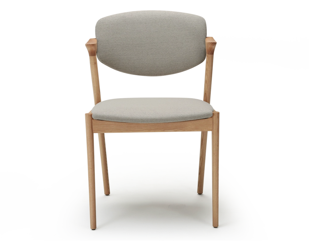 Chaise design teinte naturelle et tissu beige naturel bois teinte naturelle assise tissu beige naturel