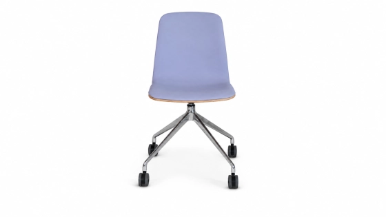 Silla de oficina con ruedas respaldo de madera en tinte natural asiento de tejido malva