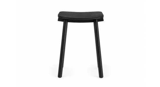 Taburete de roble tapizado H45 cm madera tintada negra asiento tejido negro