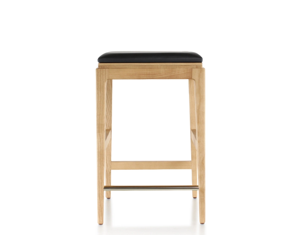Taburete de bar de diseño H60 cm madera tinte natural asiento piel ébano