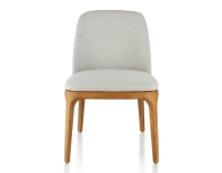 Designer chair cherry-stained wood and natural beige fabric
