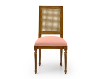 Silla antigua estilo Luis XVI respaldo de rejilla asiento de tejido rosa coral