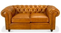 2 seater Chesterfield leather sofa cognac studded armrests