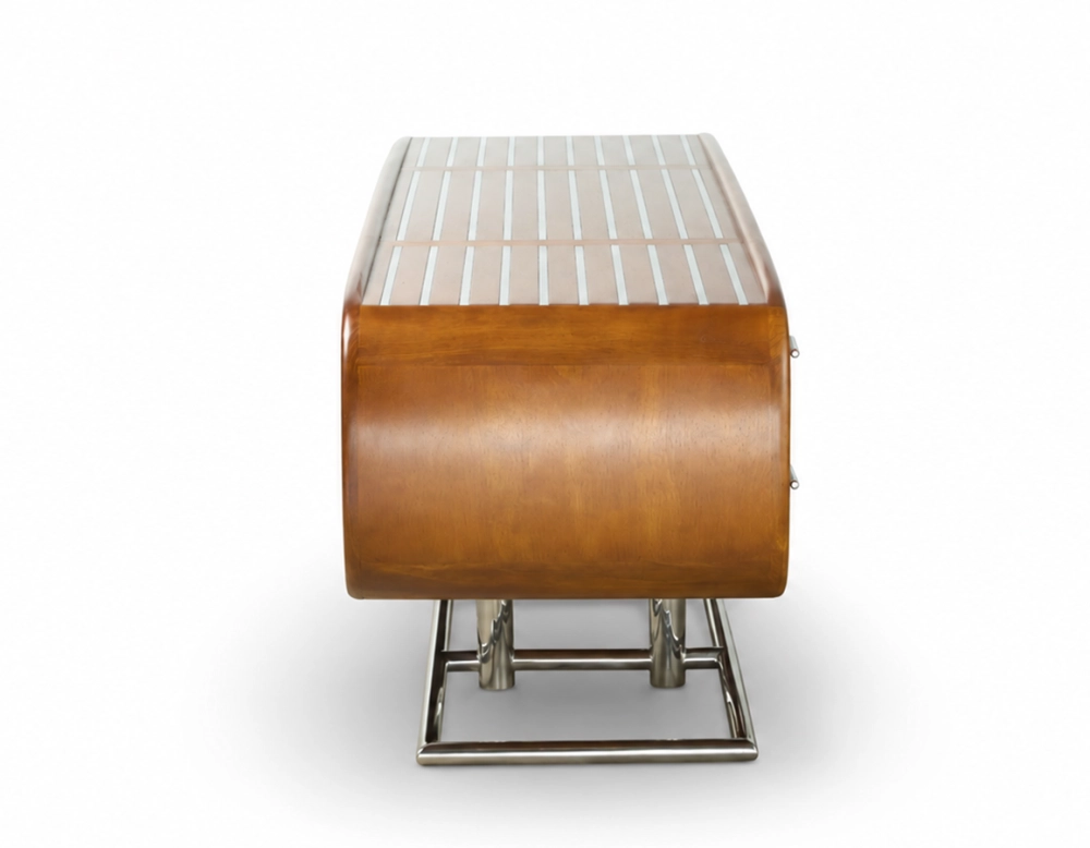 Meuble TV art déco métal et bois teinte merisier