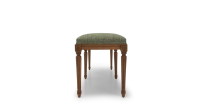 Banquette ancienne style Louis XVI bois teinte ancienne et tissu chiné vert