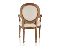 Chaise ancienne style Louis XVI avec accoudoirs bois teinte ancienne et tissu chevron beige