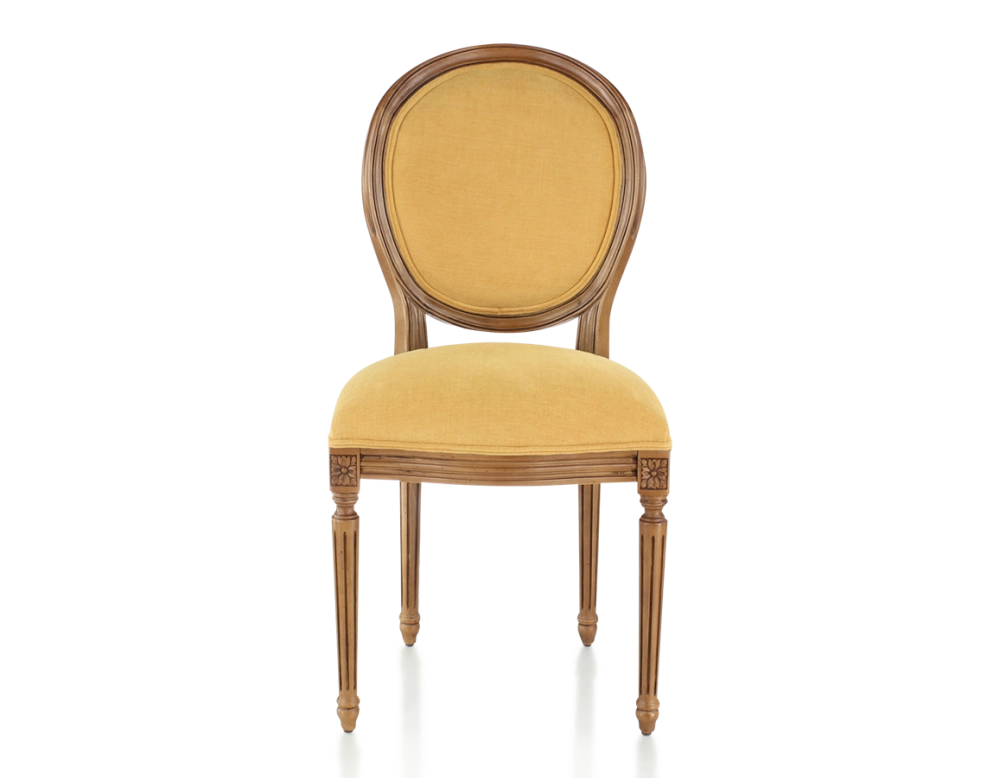 Silla antigua estilo Luis XVI madera con tinte envejecido y tejido amarillo