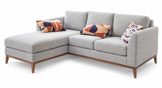 Canapé d'angle méridienne gauche 4 places tissu bouclé taupe clair (MG - 2D)