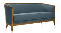 Antique 3 seater sofa with moulded armrests antique stained wood and ocean blue fabric
