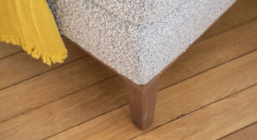 Canapé d'angle méridienne gauche 5 places tissu bouclé taupe (MG - 3D)