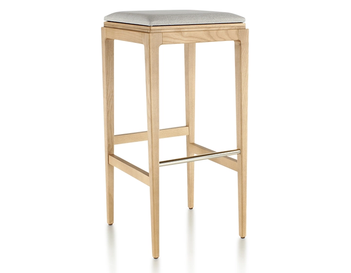 Taburete de bar de diseño H80 cm madera tinte natural asiento tejido beige natural