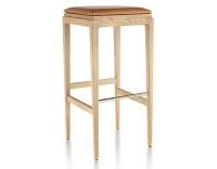 Taburete de bar de diseño H80 cm madera tinte natural asiento piel caramelo
