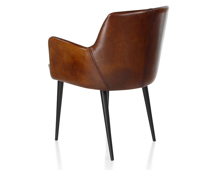 Chaise vintage avec accoudoirs cuir marron vintage