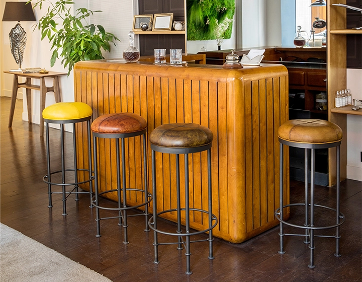 Vintage leather bar stool olive green