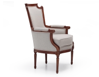 Sillón bergère estilo Luis XVI madera con tinte envejecido y tejido beige natural
