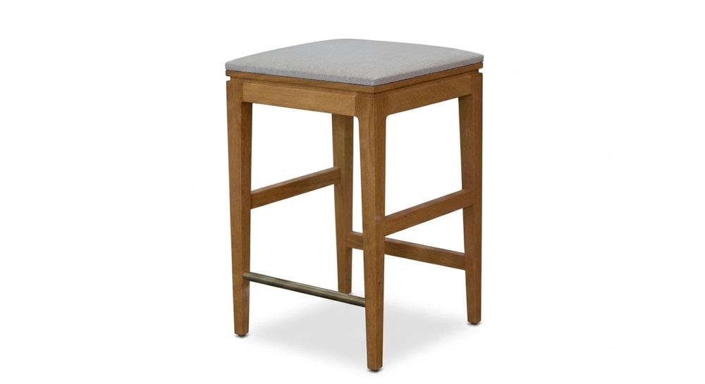 Taburete de bar de diseño H80 cm madera tinte natural asiento tejido beige natural