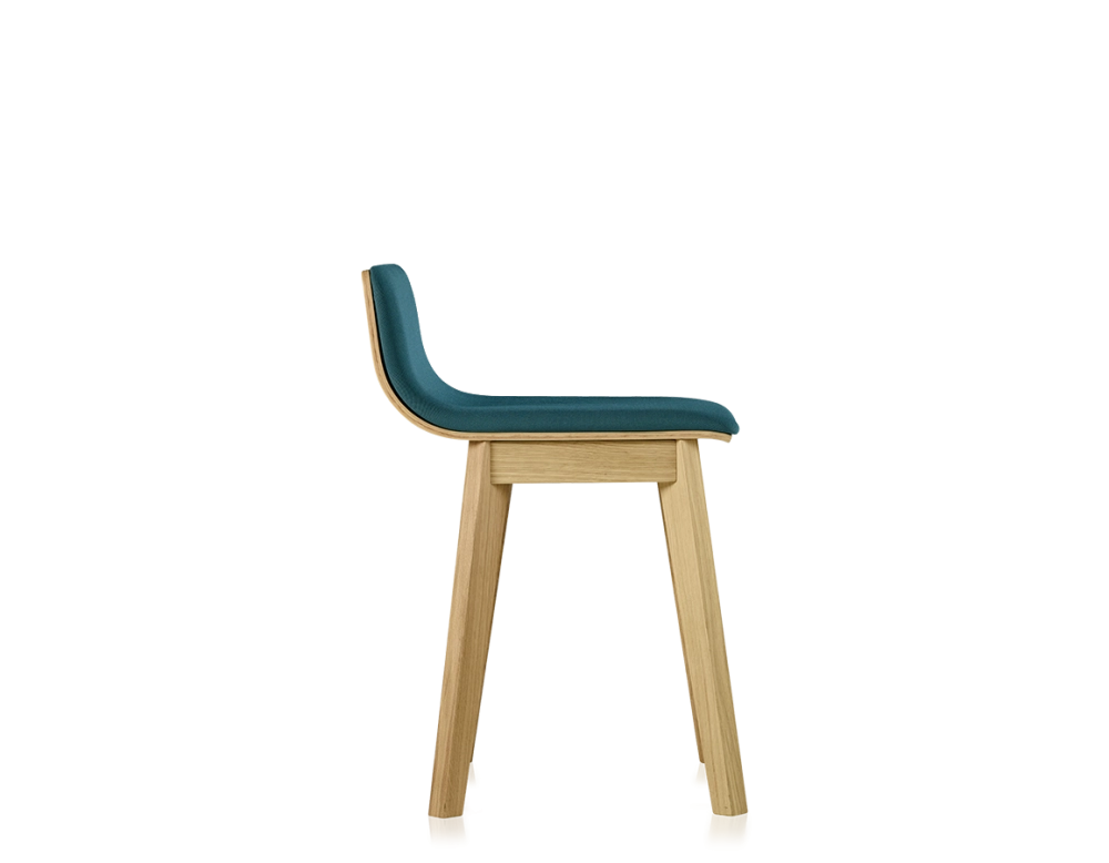 Tabouret en chêne tapissé H45 cm bois teinte naturelle assise tissu bleu océan