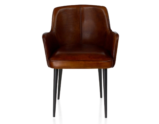 Chaise vintage avec accoudoirs cuir marron soutenu