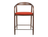 Bar stool H60 cm dark brown stained wood and burnt orange fabric