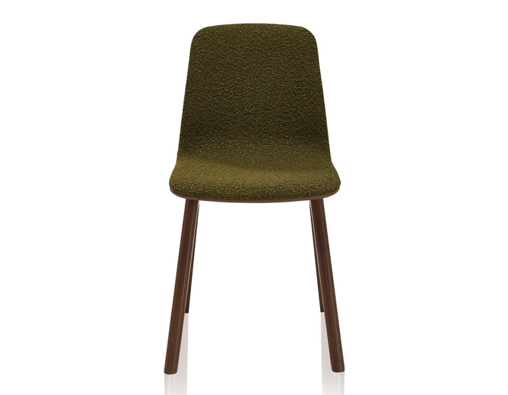 Silla de diseño de roble tapizada madera tintada marrón oscuro asiento tejido rizado verde