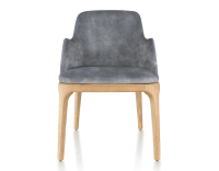 Chaise design avec accoudoirs bois teinte naturelle et tissu velours gris