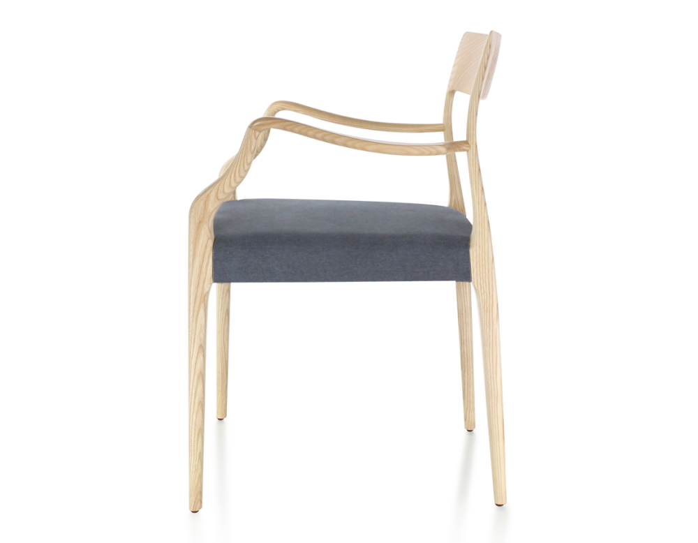 Scandinavian chair natural tint wood, grey fabric seat