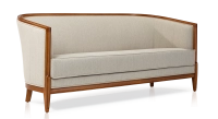 Antique 3 seater sofa with moulded armrests bois teinte ancienne et tissu beige naturel