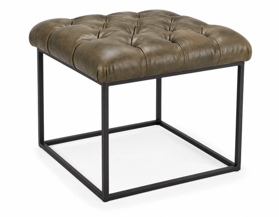 Pouf Chesterfield cuir vert olive