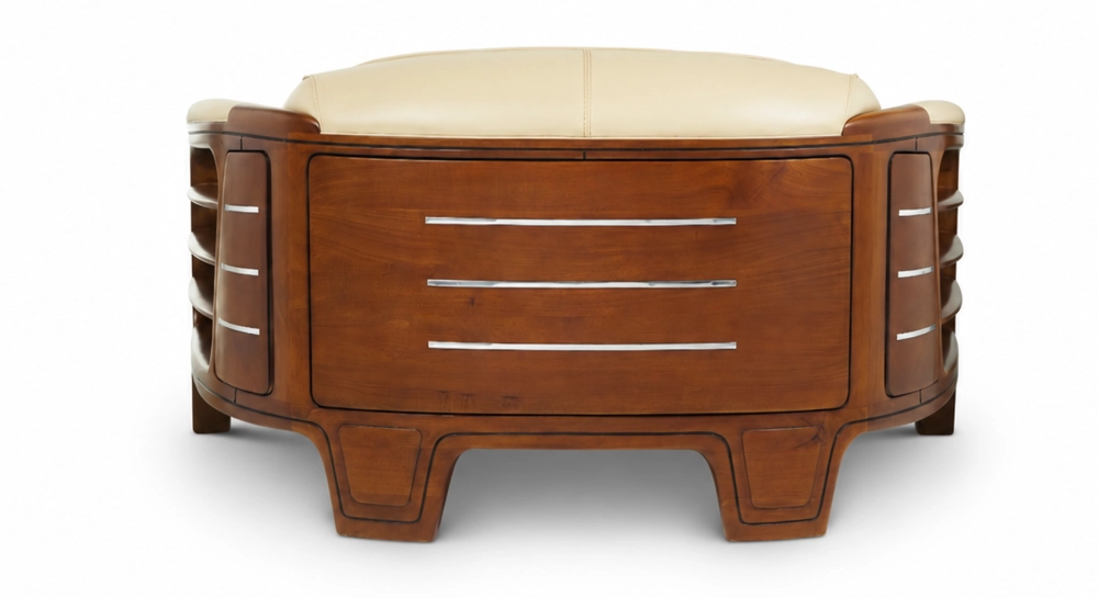Sofá club de madera y piel de 2 plazas beige