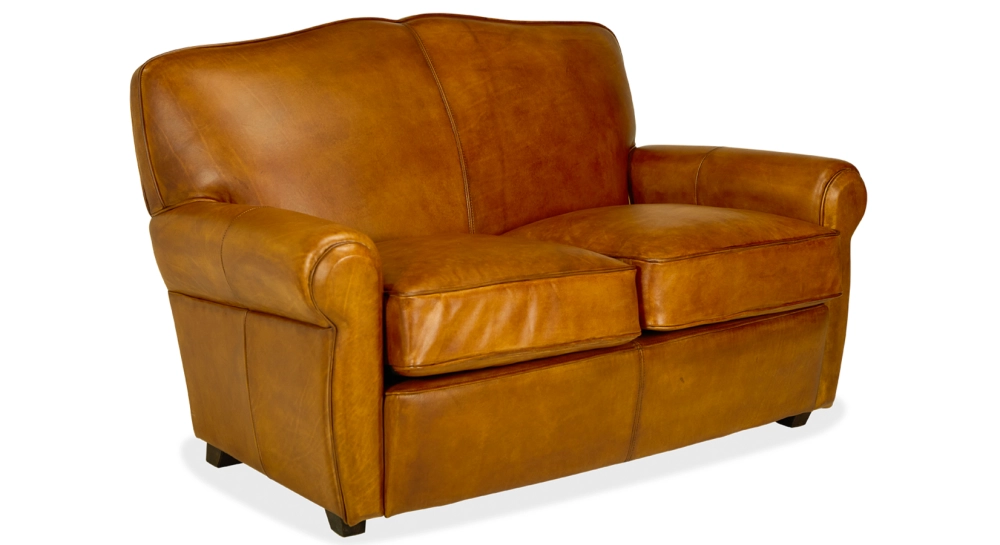 2 seater leather club sofa cognac