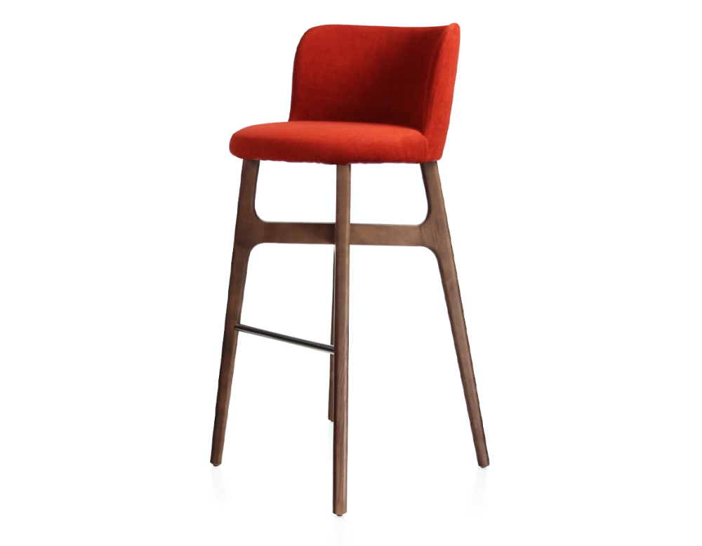 Tabouret de bar h80 cm bois teinte marron foncée assise tissu orange brûlé