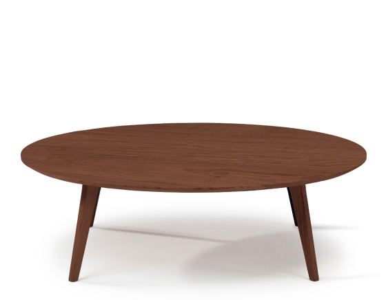 Table basse ronde en chêne plateau bois F1 teinte marron foncé 90x90x40 cm